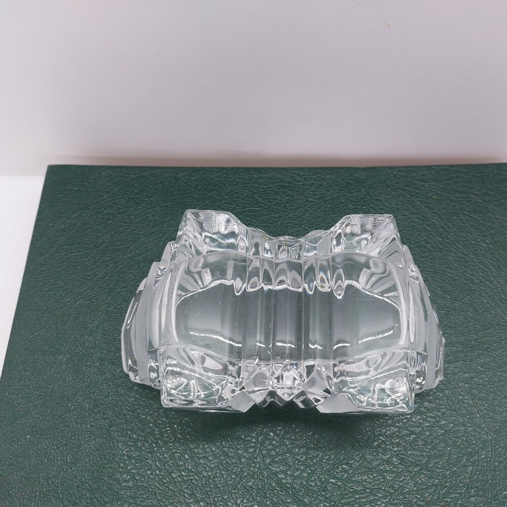 Vintage Art Glass Clear Glass Trinket Pot Fan Shape Lid Vanity Dressing Table - Picture 5 of 16